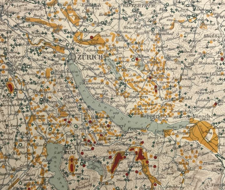 Moore, Moore, Moore: Ausschnitt aus Frühs Moorkarte der Schweiz aus dem Jahre 1903. Bild: Bundesamt für Landestopografie swisstopo.